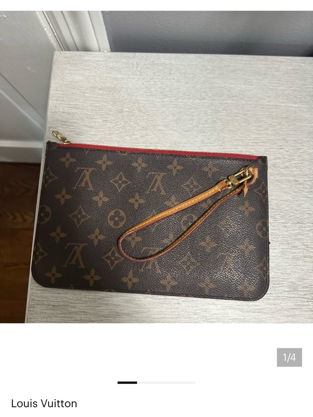 Louis Vuitton Monogram Canvas Wristlet with Red Zip and Vachetta Strap